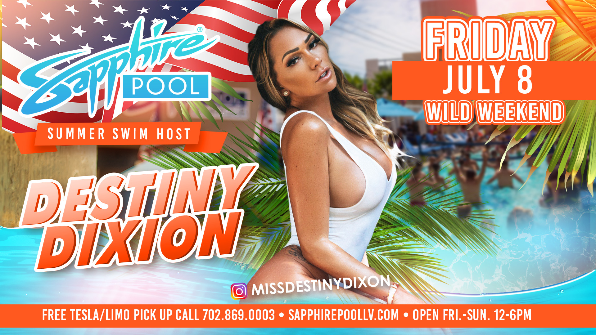 Summer Swim Host Destiny Dixon Hosts Finally Friday at Sapphire Pool in Las Vegas – July 8th
